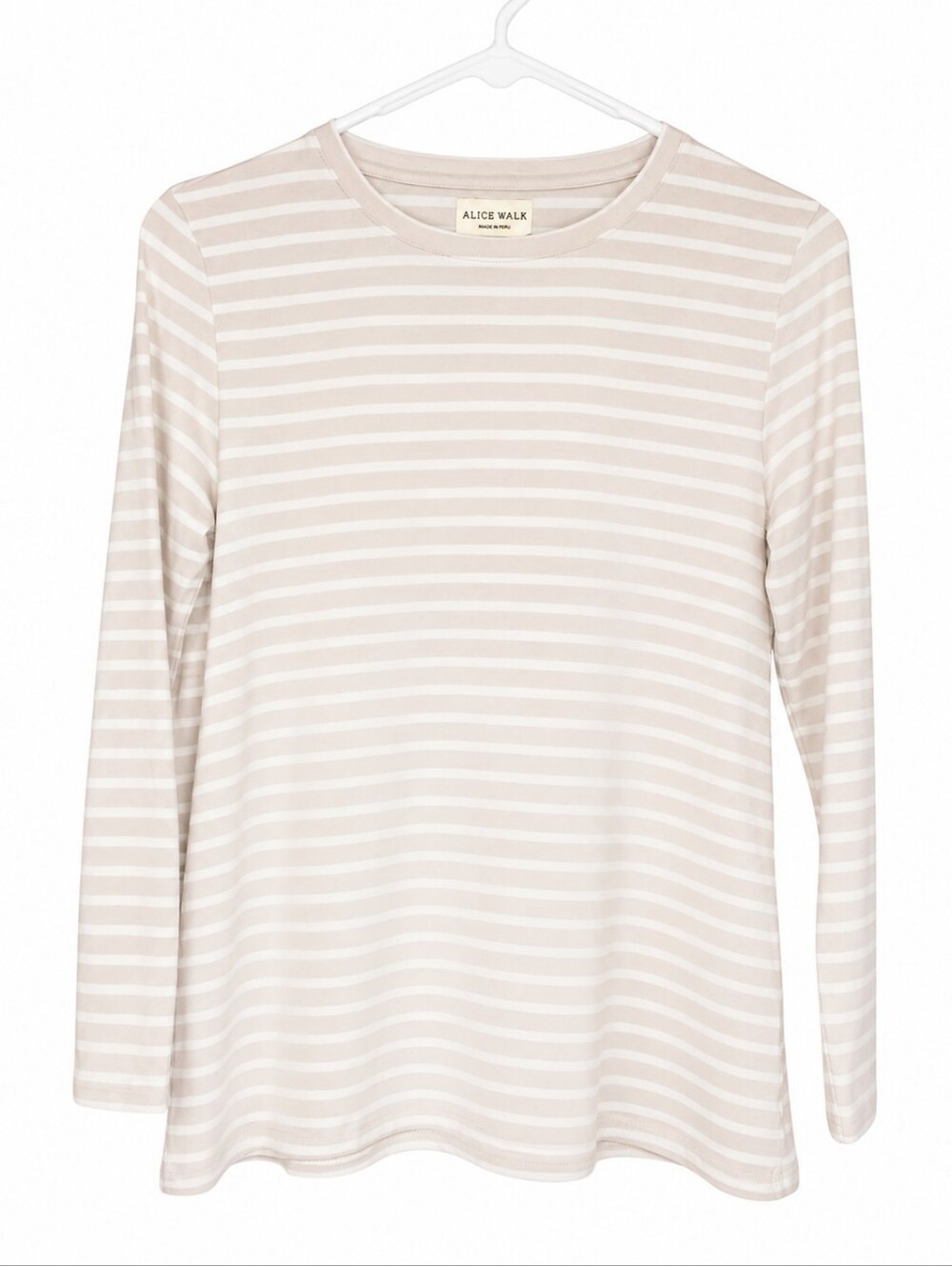 Alice Walk Pima Cotton Modal Stripe Long Sleeve Tee Beige White Coastal XS Top - Picture 2 of 9
